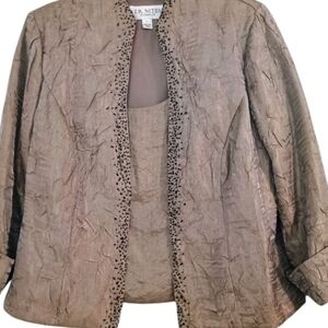 Vintage J R Nites by Carol Lin Crinkled Beaded Jacket & Top Size 12 Party Glam